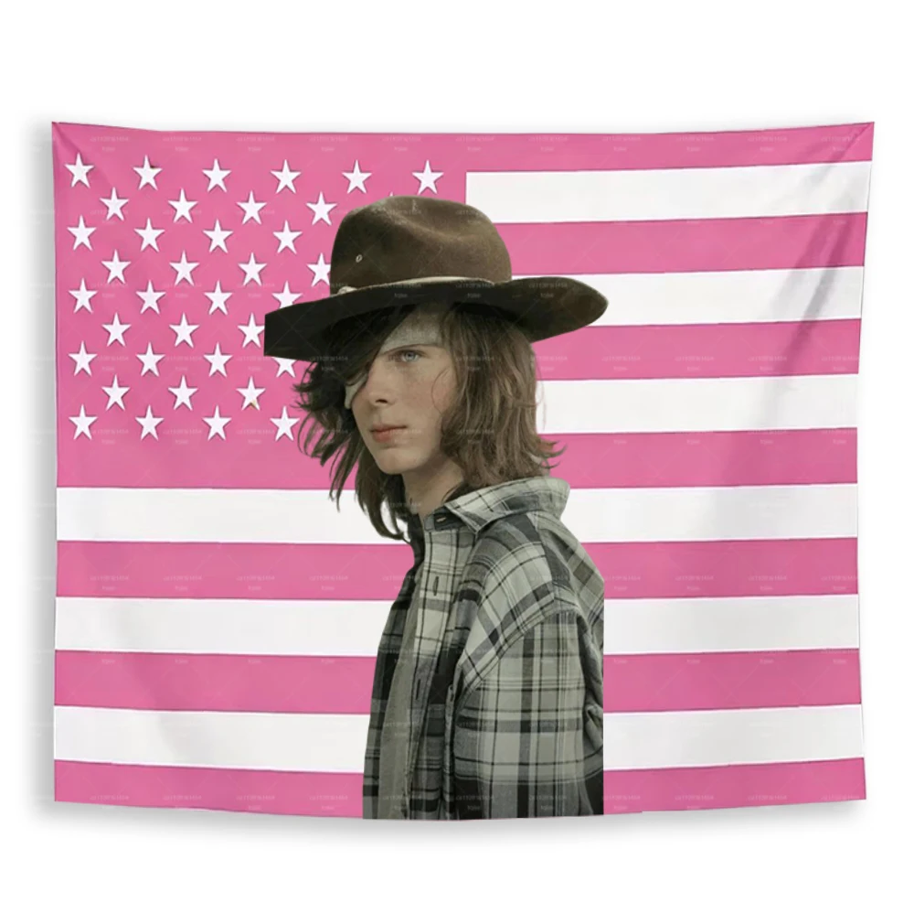 The W-Walking D-Dead C-Carl Pink American Flag Tapestry -  for Bedroom Dorm Home Decor TV Show Fans Gift