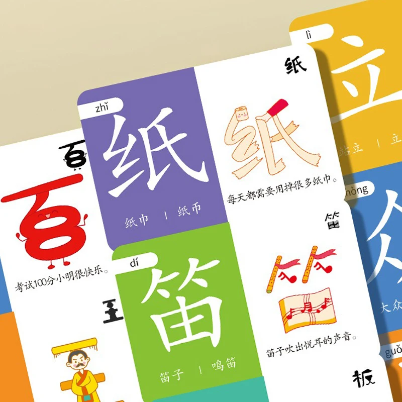 3-6 Year Early Education Chinese Character 100 Cards Pictographic Literacy Card Recognition Pinyin Card Hanzi Learning Book