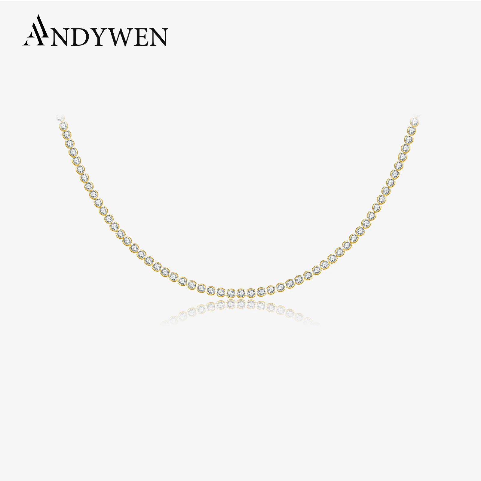 ANDYWEN 925 Sterling Silver Gold Zircon CZ Charm Choker Long Chain Necklace 2021 Wedding Luxury Jewelry Special Chain Soft Jewel