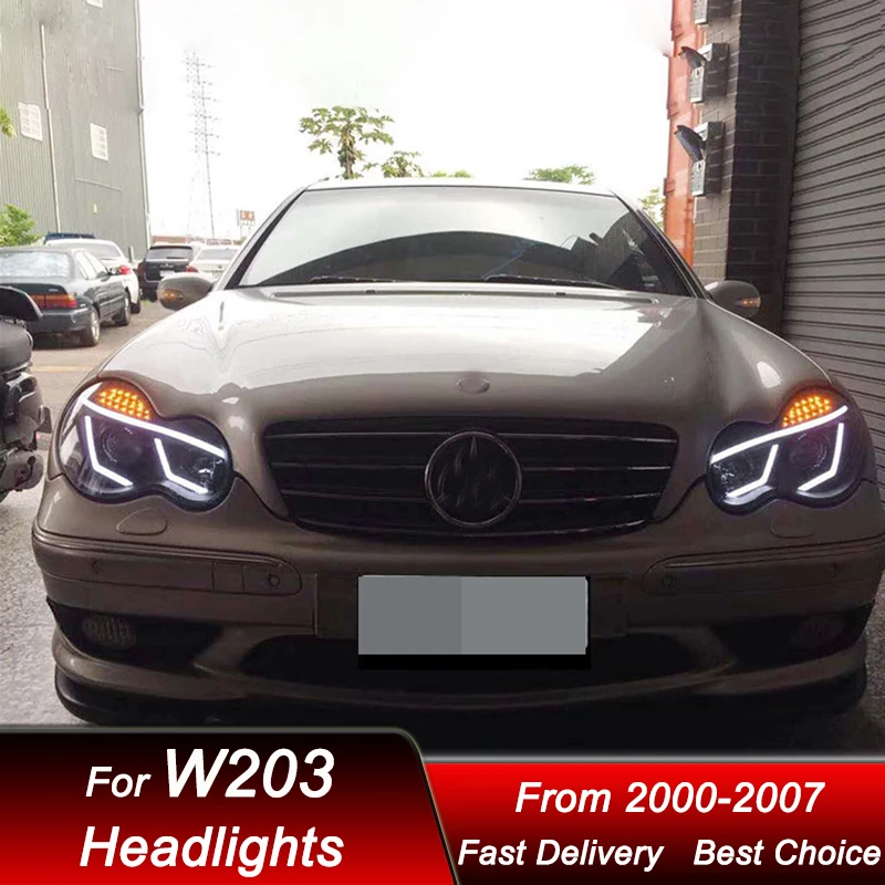 البوب سيارة المصابيح الأمامية لمرسيدس بنز C الفئة W203 2000-2007 نمط جديد كامل LED السيارات كشافات الجمعية العارض عدسة الملحقات