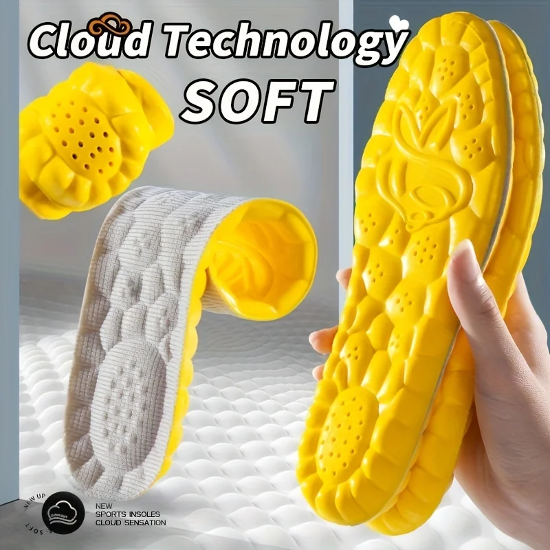 Plantillas deportivas 4D, suela de TPU, almohadillas suaves de alta elasticidad para zapatos, desodorante transpirable, cojín de absorción de impacto, soporte para arco, 2 pares