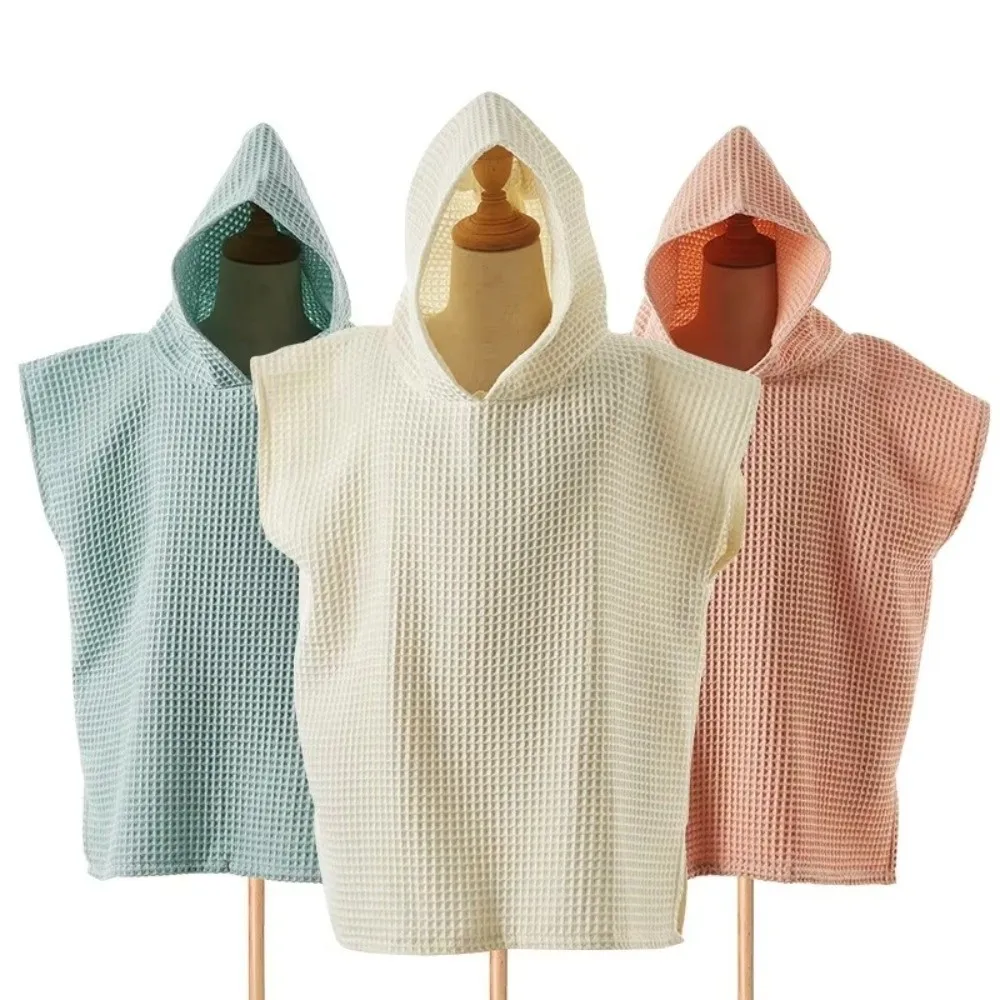 

Simple Cotton Bath Towel Waffle Boys Girls Children's Bathrobe Hooded Cape Blanket Infant Babys Stuff