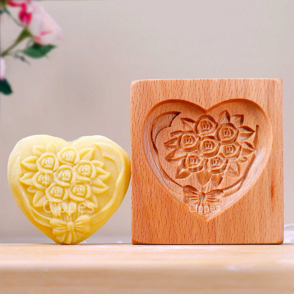 Holz plätzchen formen mit Herz-und Blumenmustern, 3d diy geschnitzte geprägte Aus stech formen zum Backen, Fondant kuchen keks