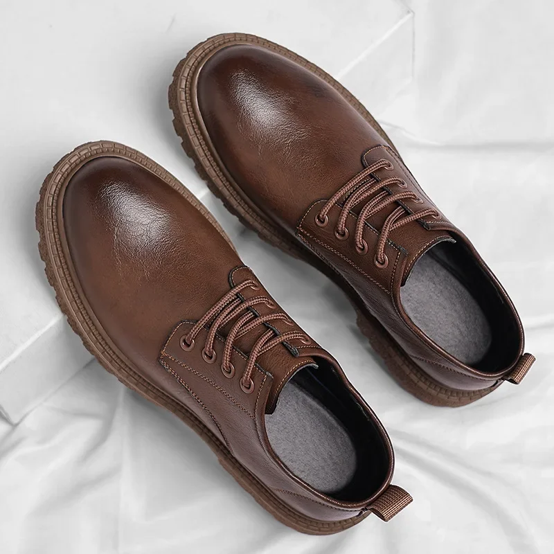 Zapatos de cuero informales de negocios Retro para hombres, plataforma de cuero de vaca, zapatos de plataforma de cabeza grande, zapatos de trabajo bajos de estilo británico