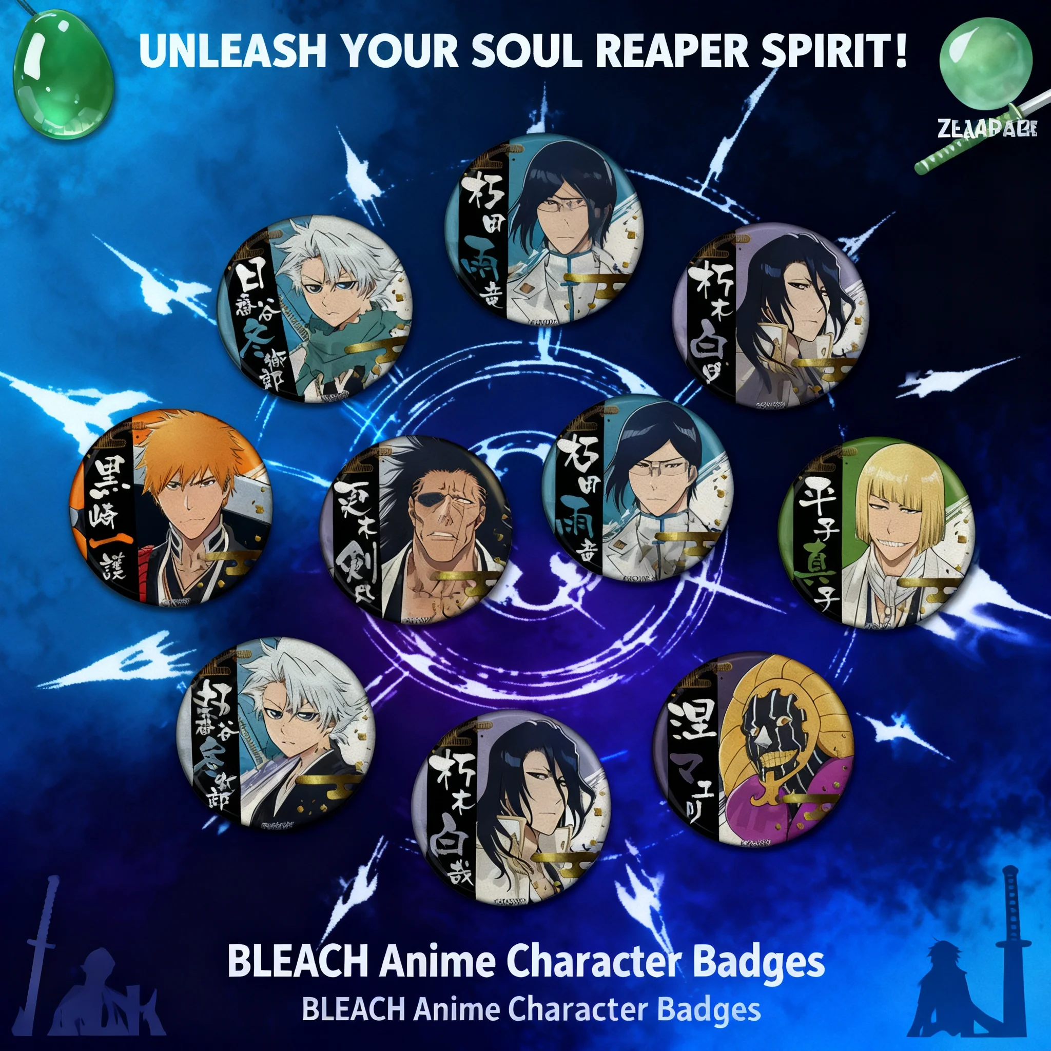 

Bleach Thousand Year Blood War Anime Badge Keychain Pin Brooch Ichigo Uryu Byakuya Hitsugaya Kenpachi Merchandise Collectible