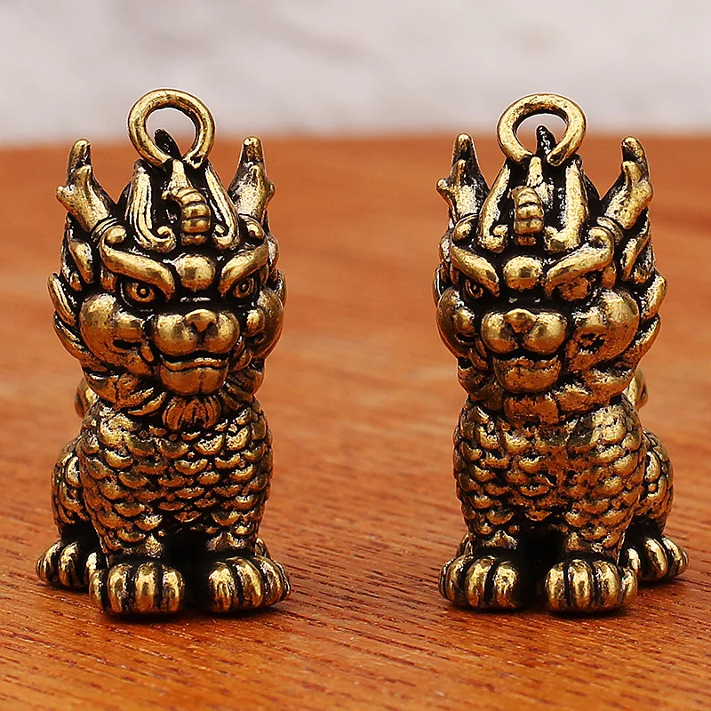 New Brass Mythical Creature Kirin Keychain Pendant for Men and Women Bag Car Key Accessories Metal Craft Ornament
