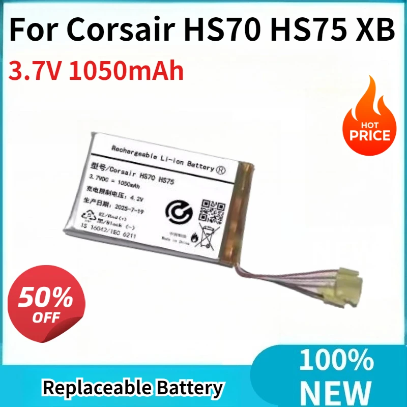 

Brand New 0 Cycle Wireless Headphone Battery 3.7V 1050mAh for Corsair HS70 HS75 XB High Quality Replaceable Battery