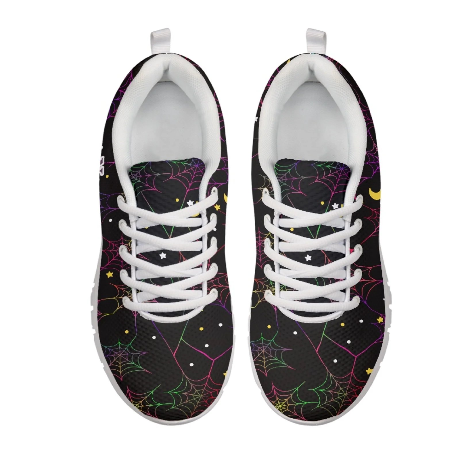 Coloranimal Halloween Lace up Running Sneakers Featuring Gradient Cobweb, Breathable Athletic Shoes for Mens Jogging Tennis