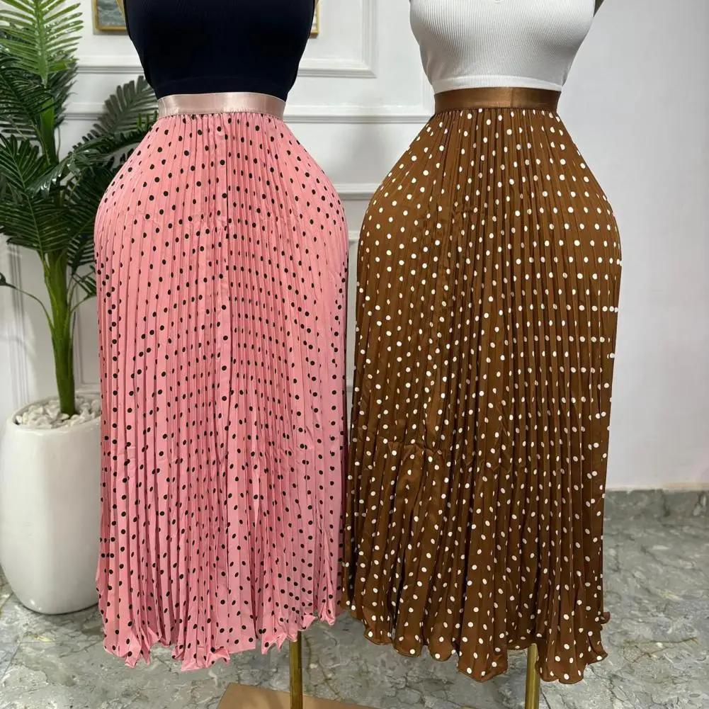 

Ретро-юбка макси А-силуэта с принтом в горошек, на резинке, с высокой талией, свободного кроя, роскошная, весенне-летняя, прямая, с милым принтом, 80-е годы