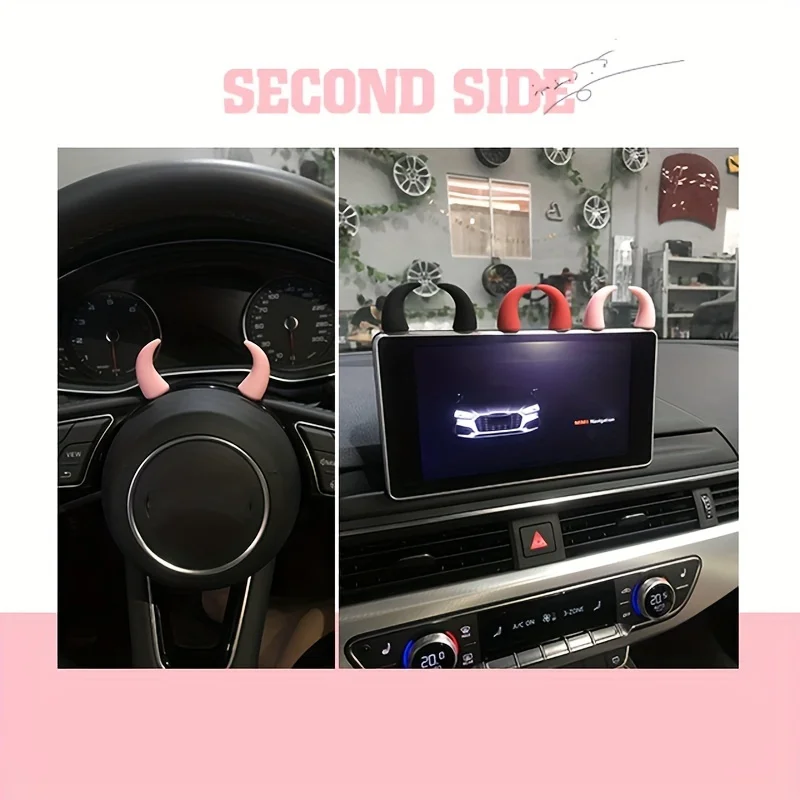 2pcs Cute car steering wheel decoration - creative devil corner stickers for dashboard and air conditioning vents
