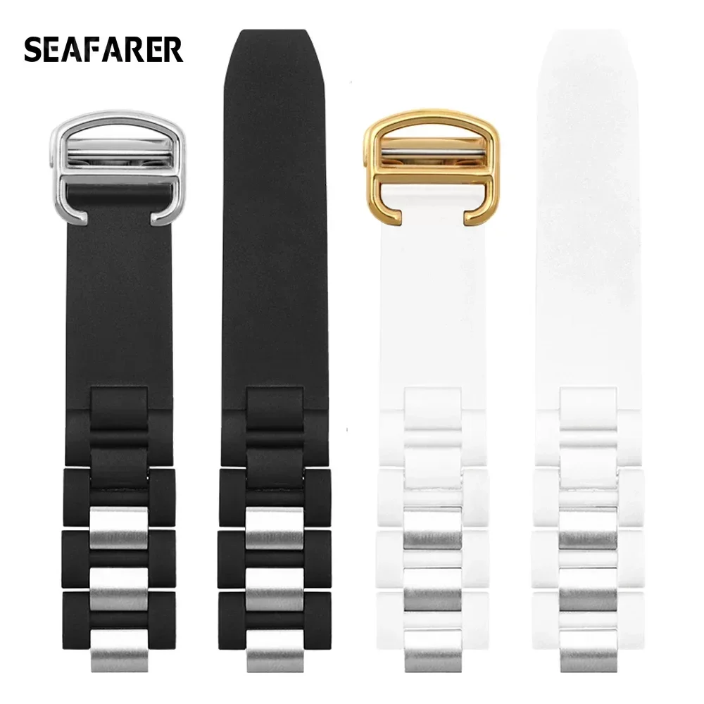 20mm*10mm Black Replacement Silicone Rubber Watch Band For Cartier 21 Chronoscaph W10198U2 W10125U2 W10197U2 W10184U2