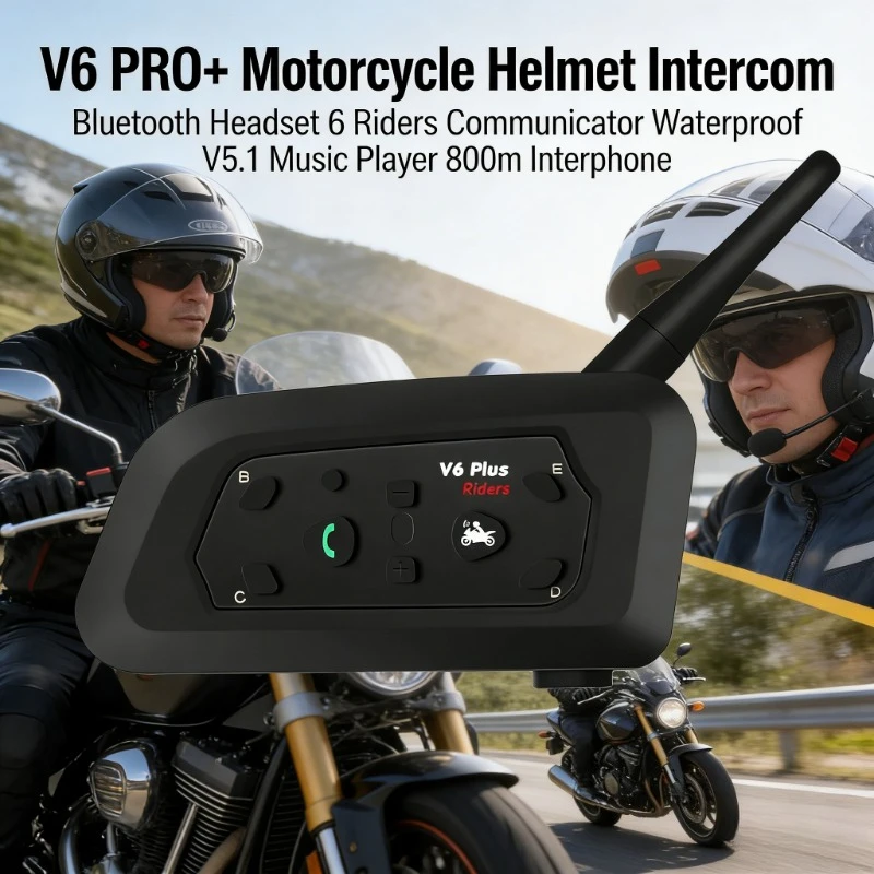 

V6 PRO+ 6 Riders BT5.1 Wireless Motorcycle Helmet Headset Intercom Waterproof 800m Music Player Communication Interphone