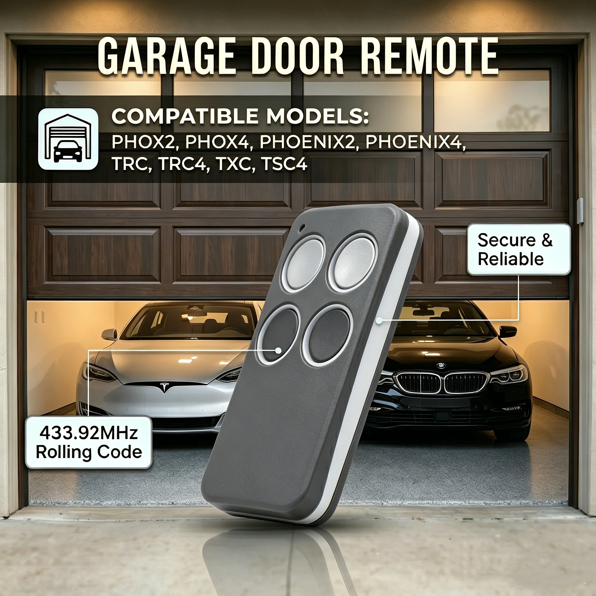 

PHOX2 PHOX4 PHOENIX 2 4 TSC4 ​TRC4 TRC ​TXC HANDY Garage Door Remote Control 433.92MHz Rolling Code Gate Opener