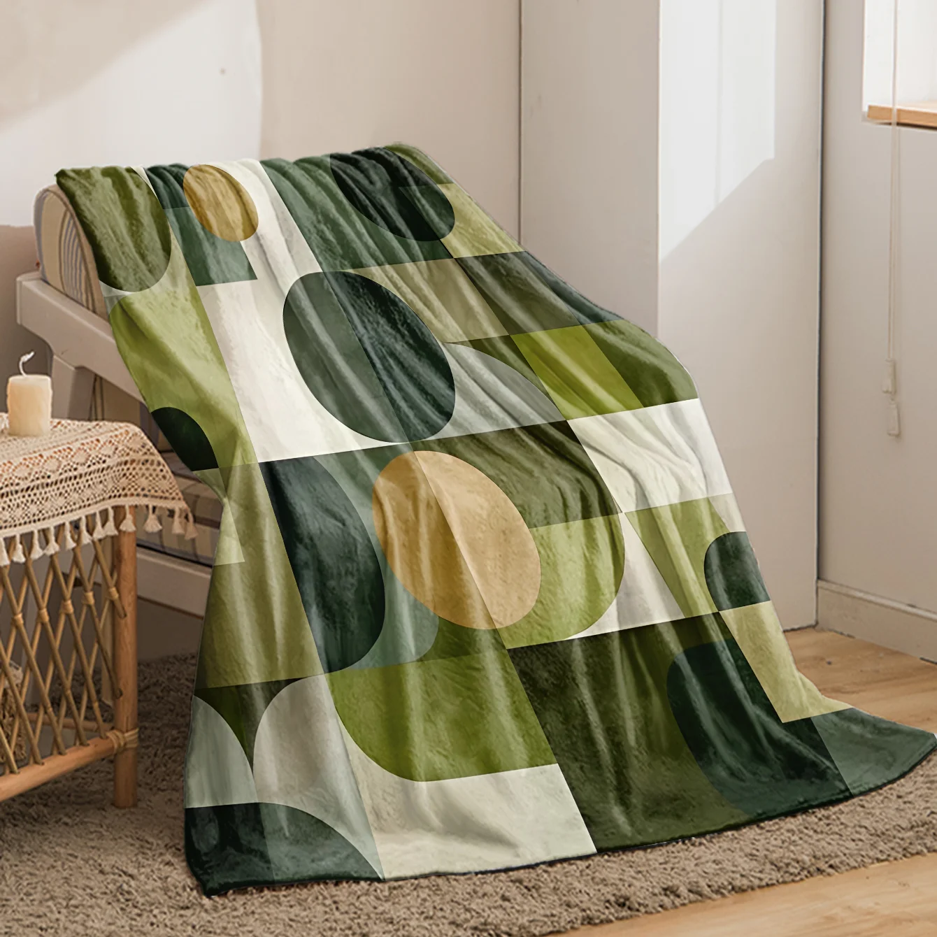 Large Abstract Geometric Throw Blanket Sofa Couch Cover Modern Boho Decor Cozy Earth Tone Fleece Throw for Home Decor