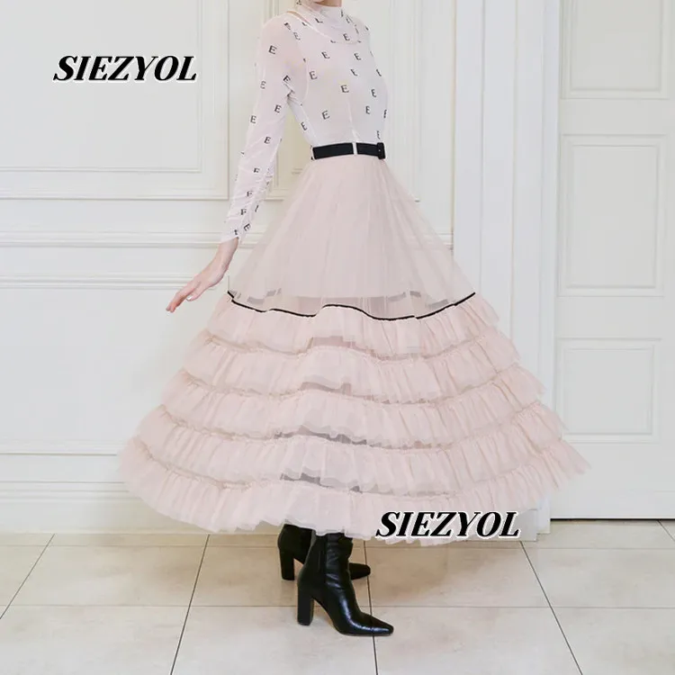 Japanese Style Fashion Layered Tulle Maxi Skirt Patchwork Stereo Elegant Sweet High Waist Mesh A- Line Long Skirts for Women