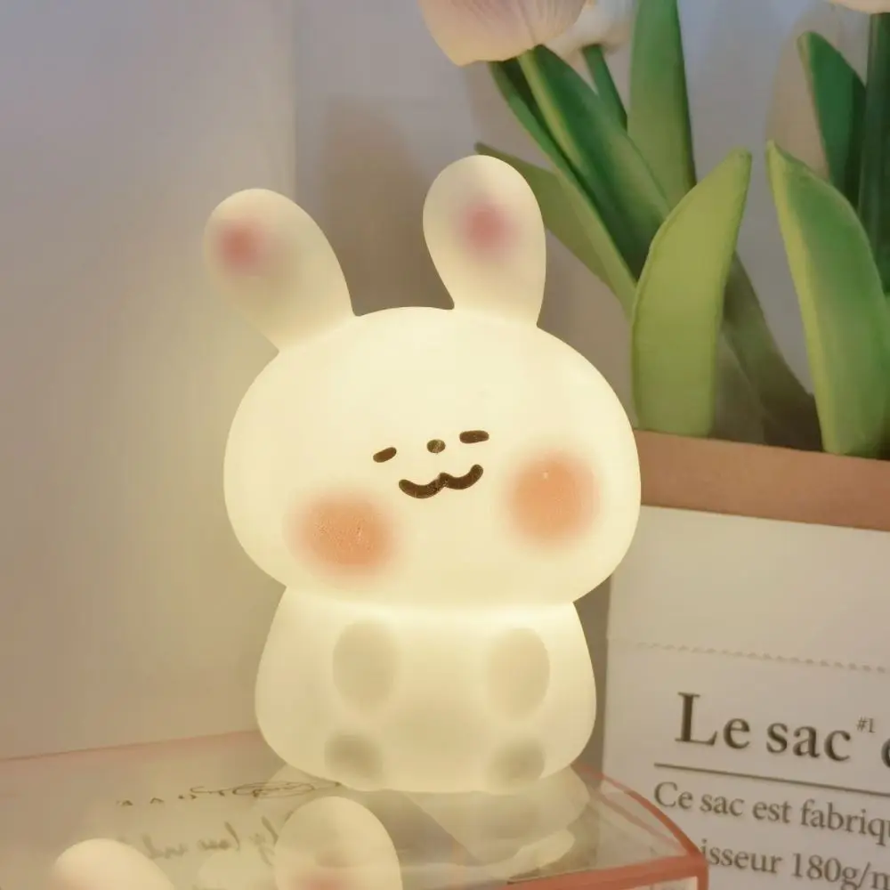 Ins Style Little Rabbit Bedroom Lamp Silicone Lighting Equipment Girl Heart Bedside Lamps Soft Decorative Atmosphere Light