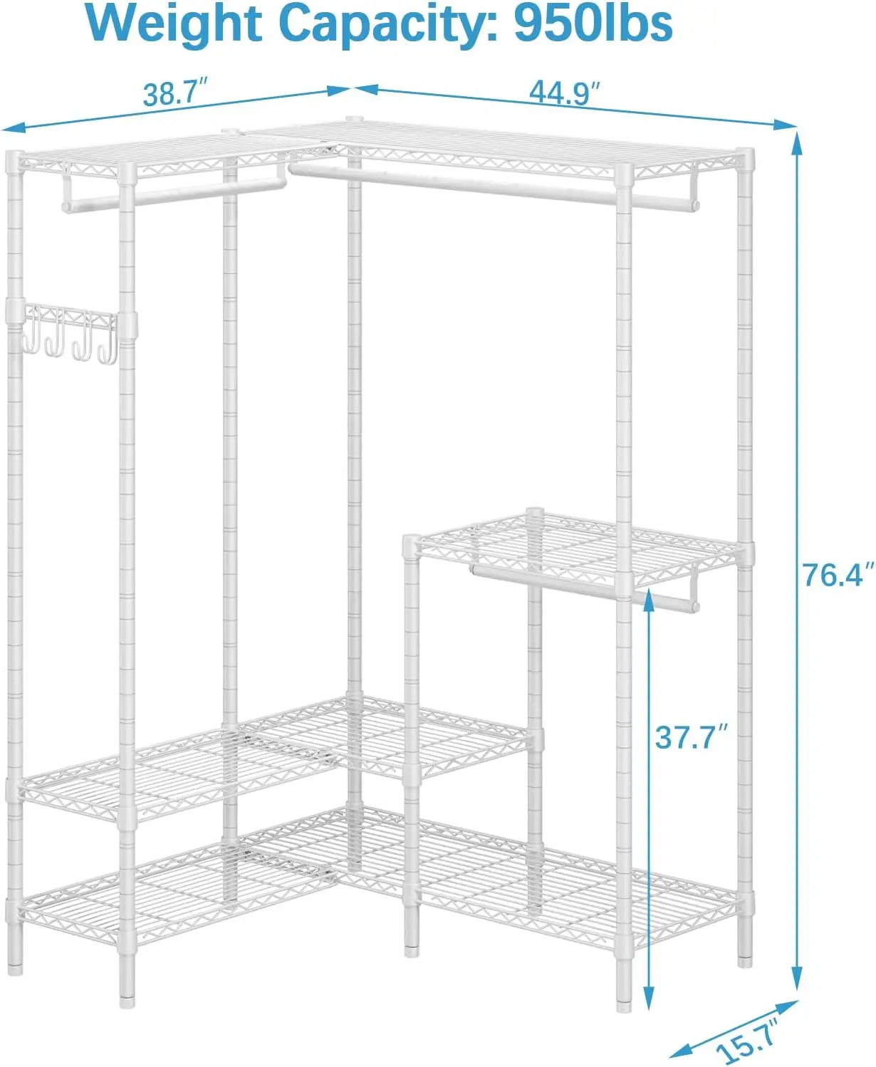 Vipek L3-Vêtements RapDuty en Forme de L T1 pour Vêtements de Face, Système de Placard Autoportant