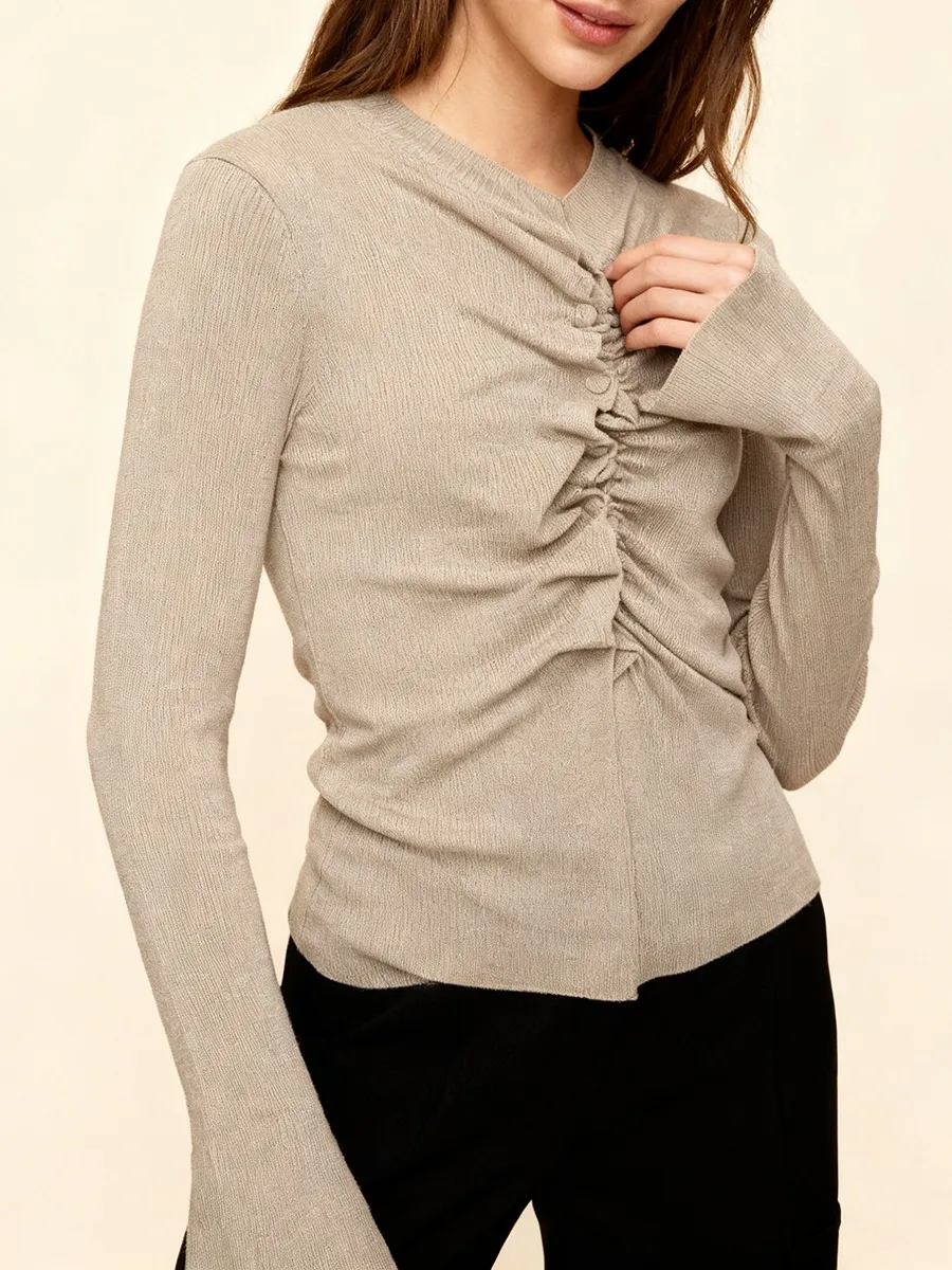 TWOTWINSTYLE sólido Oficina Baiscs suéter adelgazante para mujer cuello redondo manga larga Patchwork pliegues temperamento cárdigans mujer nuevo