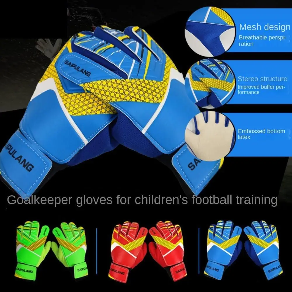 1 Pair Latex Soccer Goalie Gloves Protective Fingers Wear-Resistant Game Goalkeeper Gloves Cushioning Size 5-7