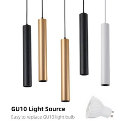 Lámpara colgante LED moderna de tubo largo, lámpara reemplazable de techo, color negro, blanco y dorado, GU10 Island Bar Counte Shop Room, accesorios de cocina