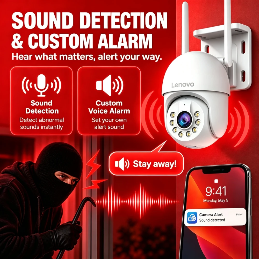 Lenovo 3K 5MP HD Smart Wifi PTZ Camera Outdoor 5X Zoom IP66 Waterproof Auto Tracking CCTV IP Camera Security Video Surveillance