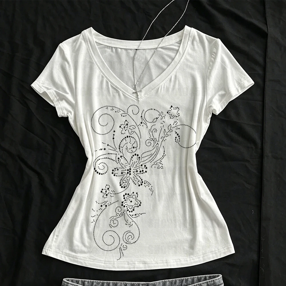 Retro slim fit T-shirt Harajuku casual Grunge fashion top summer Japanese subculture retro printed women's Y2k US
