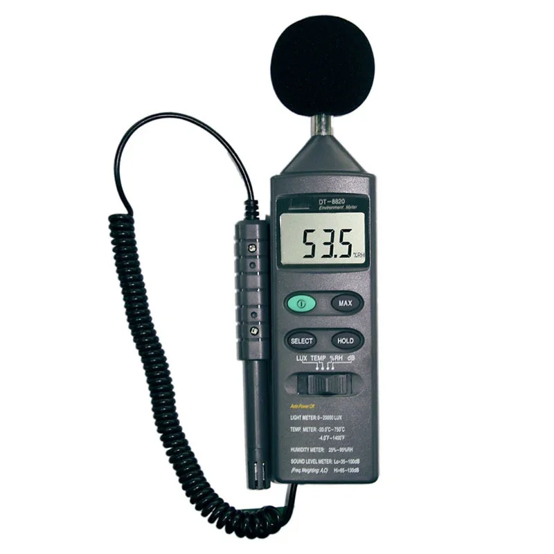 DT-8820 4in1 Multifunction Environment Meter Lux Illuminometer Thermometer Hygrometer Sound Level Noise Meter