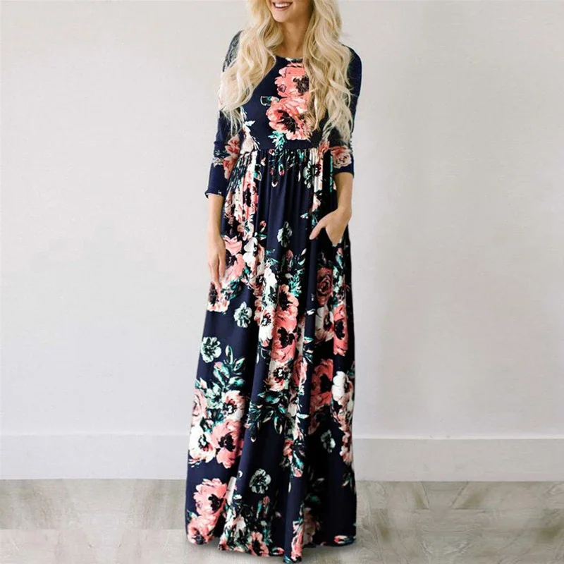 Summer Maxi Dress Women 2024 Pink Floral Print Boho Beach Dress Ladies Evening Party Long Dress Sundress Vestidos de festa 3XL