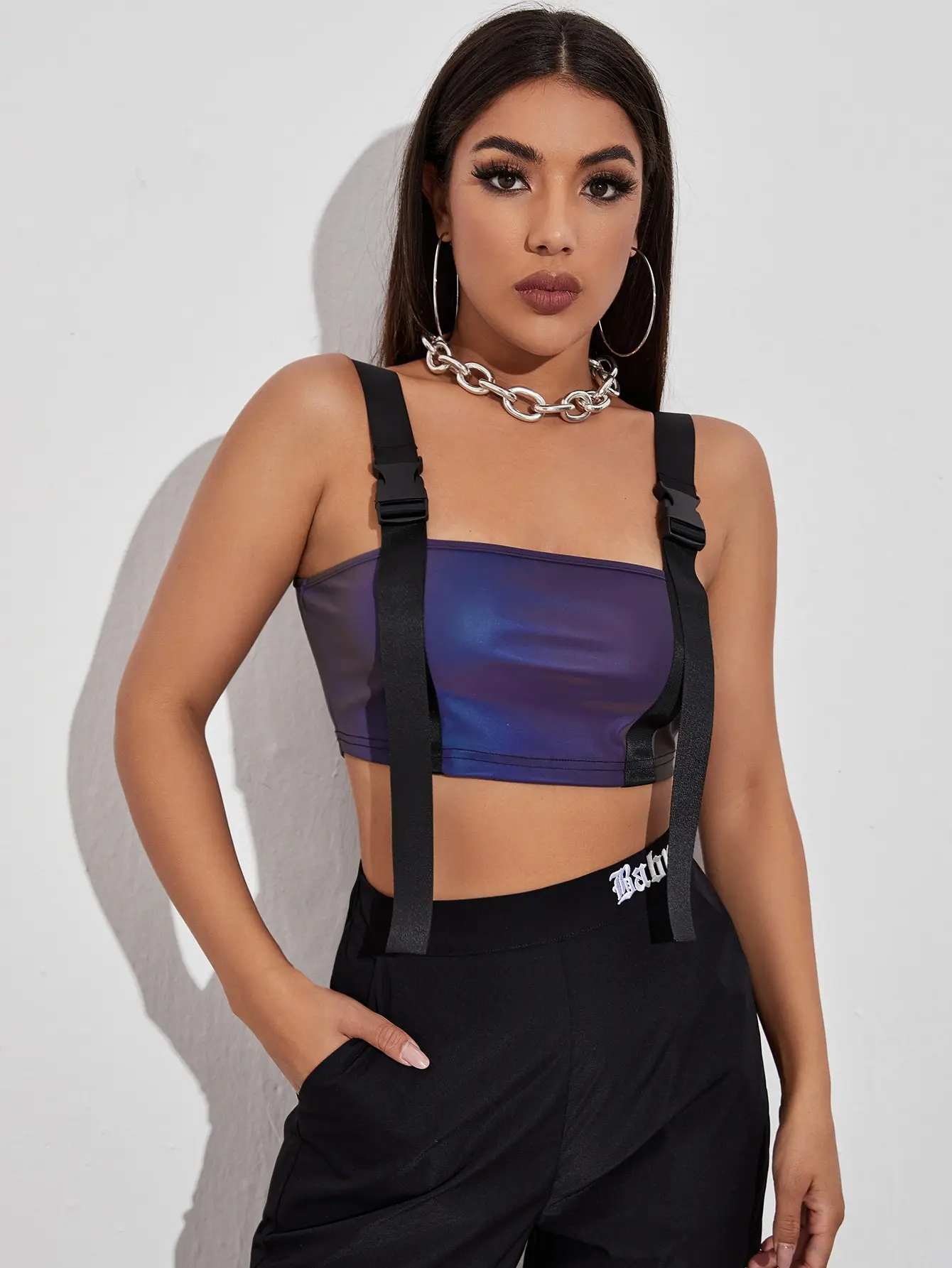 

Colorful reflective tube top laser vest suspenders