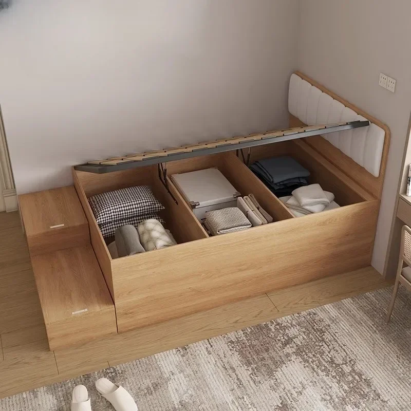 -Small unit high box bed, tatami, storage and storage bed with foot saving space, single bed