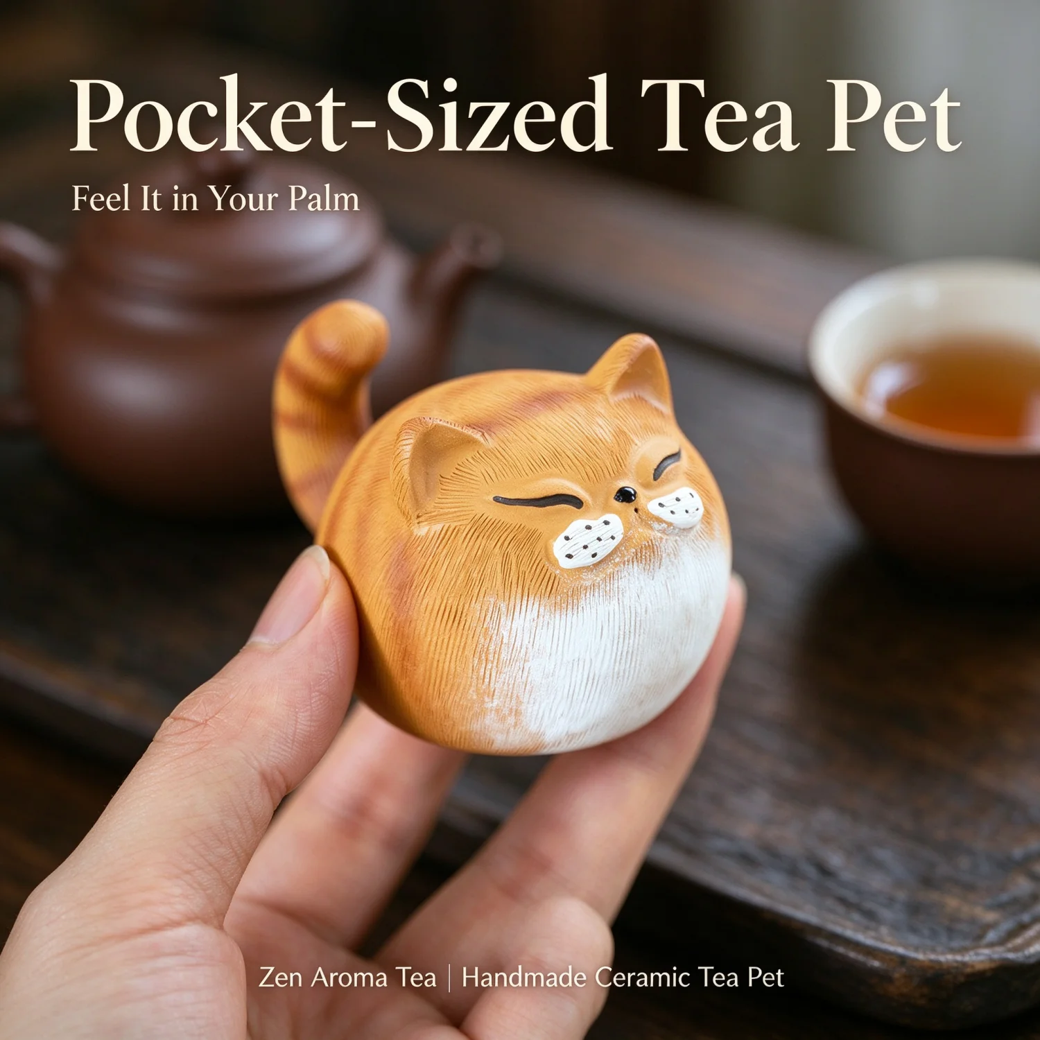 Elegant Handmade Yixing Zisha Clay Tea Pet Lucky Cat Tiger Figurine Sculpture for Gongfu Tea Ceremony Home Desk Zen Decor Gift