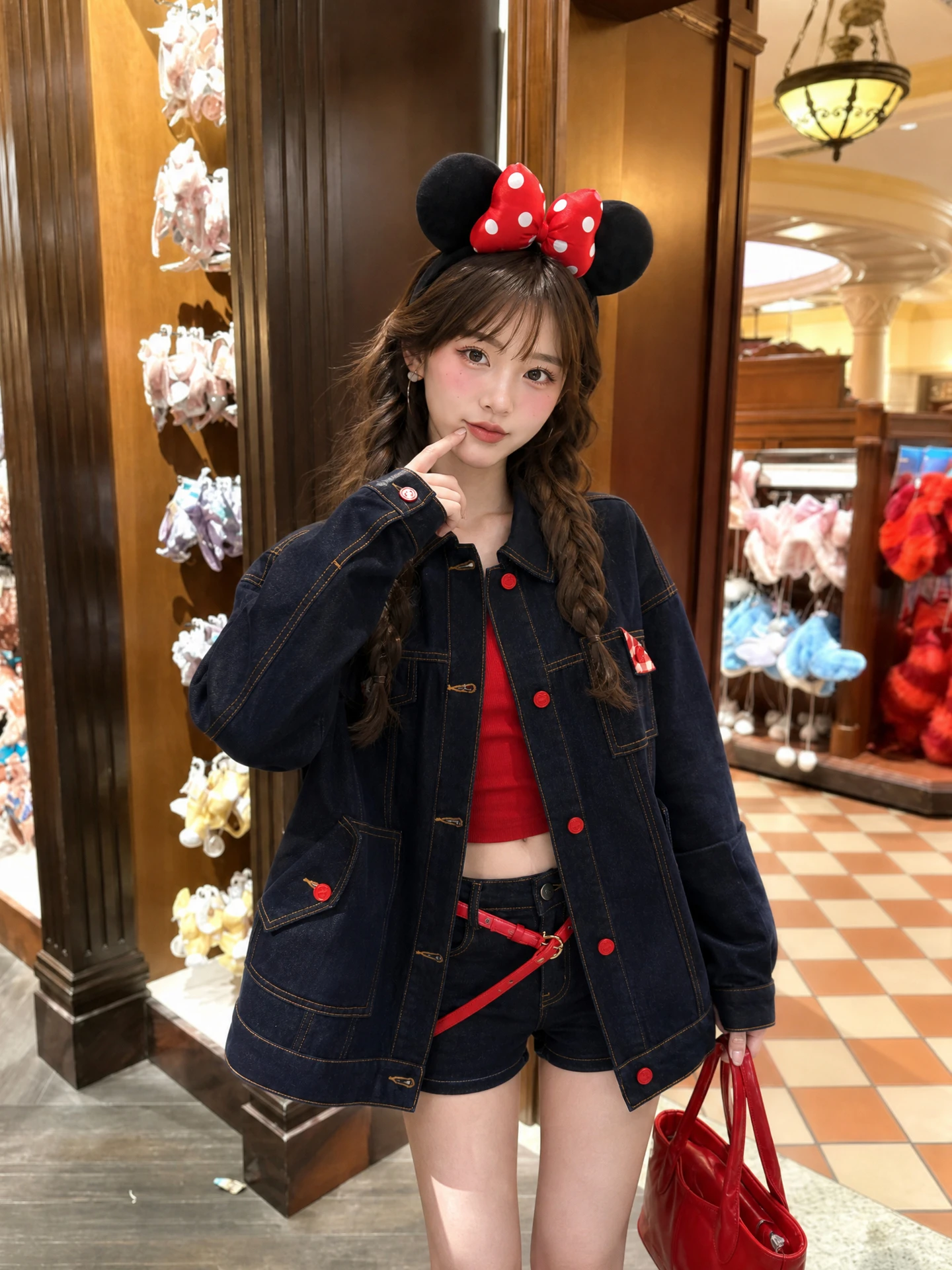 Sweet Style Loose Fit Denim Jacket for Women Color Block Design Turn-down Collar Long Sleeve Cotton Blend Autumn Top