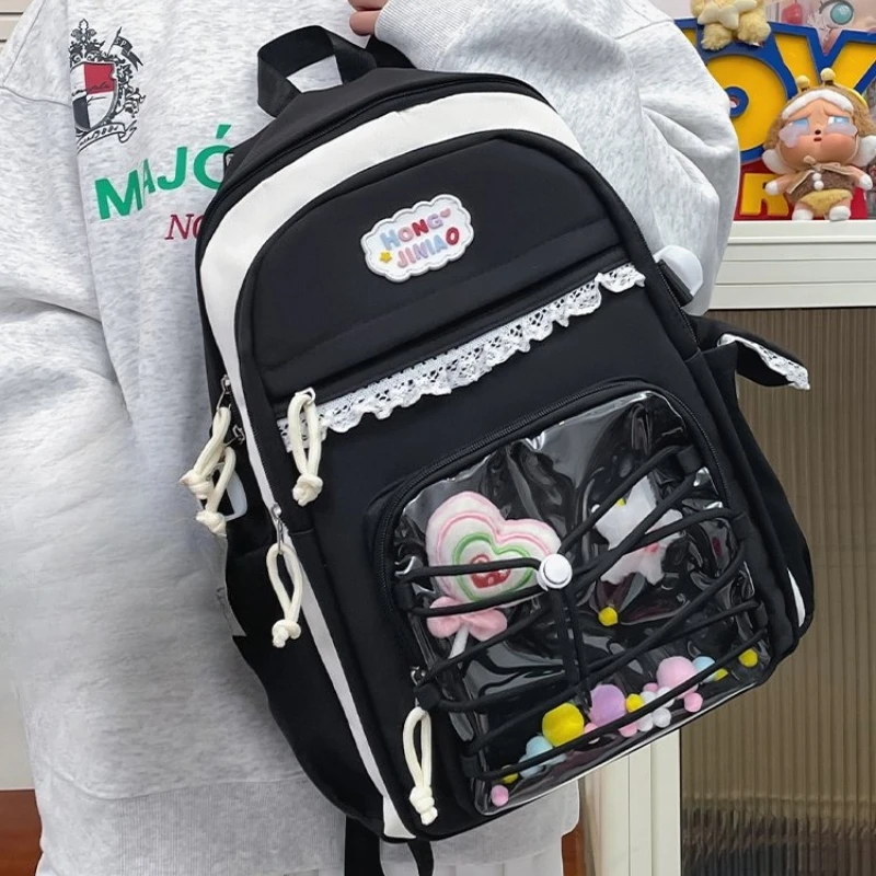 

High-capacity Y2k Aesthetic Casual Schoolbags Women Ins Transparent Lace Ita Bags Sweet Kawaii College Students Laptop Backpacks