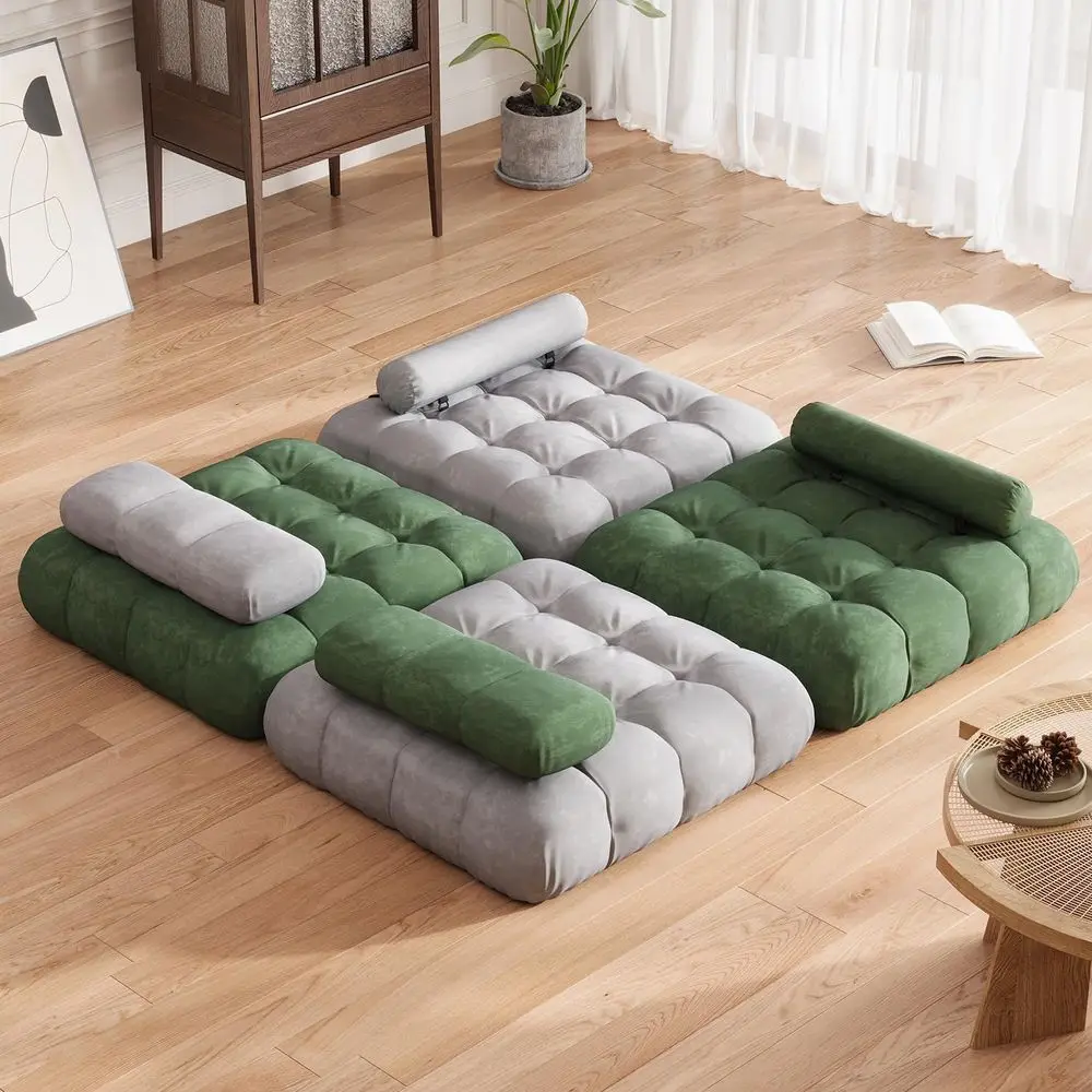 سرير أريكة فوتون فردي باللون الرمادي، كرسي نوم قابل للتحويل مع وسادة، مرتبة قابلة للطي للاستراحة المحمولة في غرفة المعيشة أو السرير #4