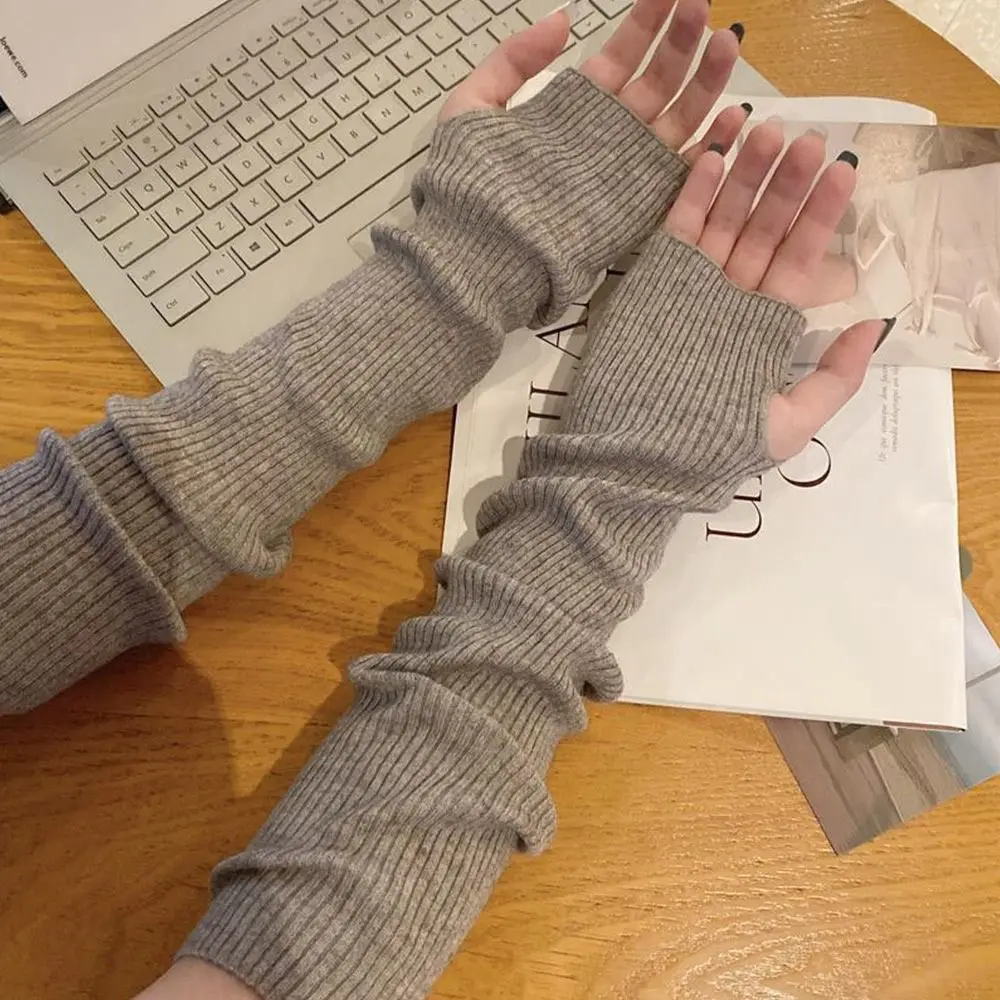 Fashion Fingerless Long Fingerless Gloves Solid color Goth Punk Knitted Gloves False Sleeves Arm Warm Sleeves Girl Boys