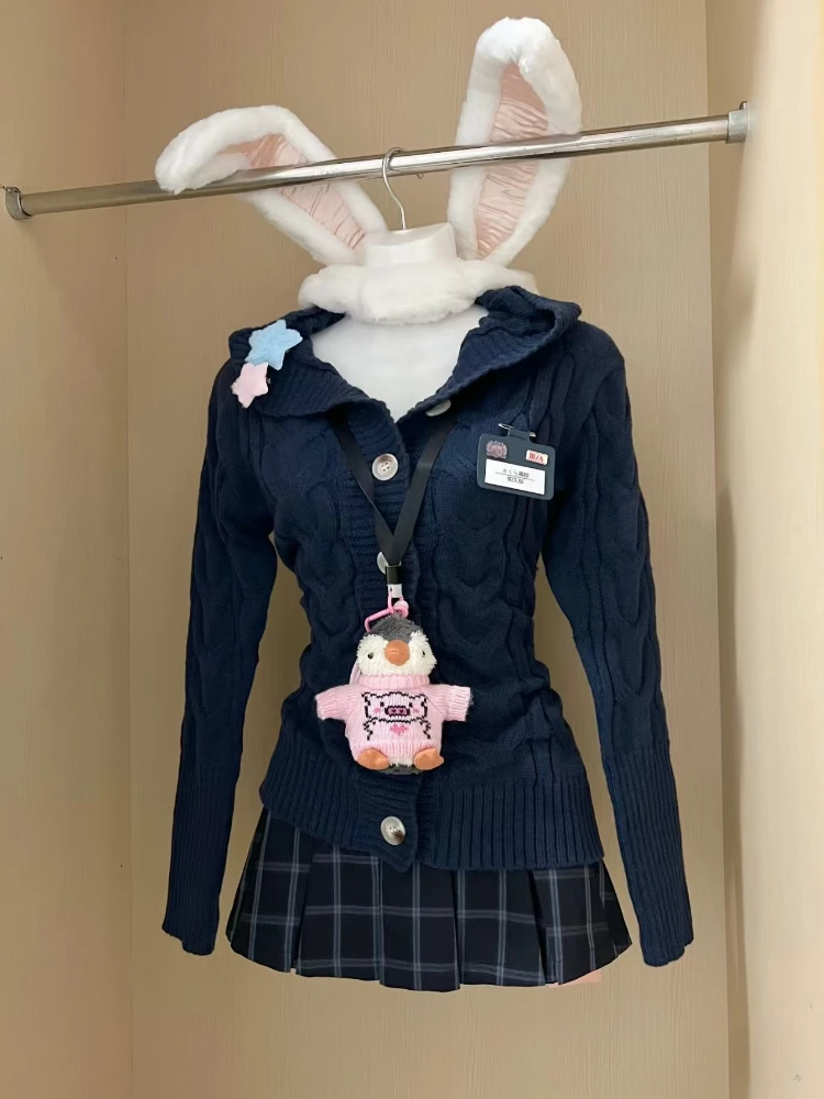 

New Slim Vintage Long Sleeve Knit Cardigan Women's Aesthetic Hot Girl Hooded Skinny Sweater Autumn Chic Retro Solid Thin Clothes