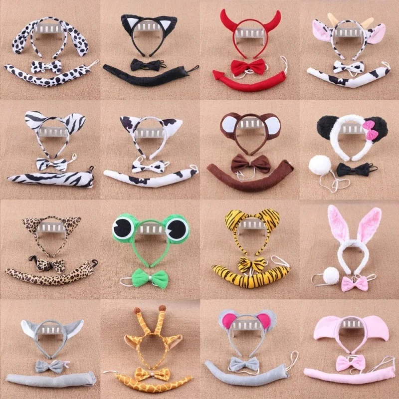 Anime Themed Cute Animal Cosplay Costumes Accessory Giraffe Frog Tiger Mouse Monkey Sweet Headwear Tail Bow Birthday Day Gifts