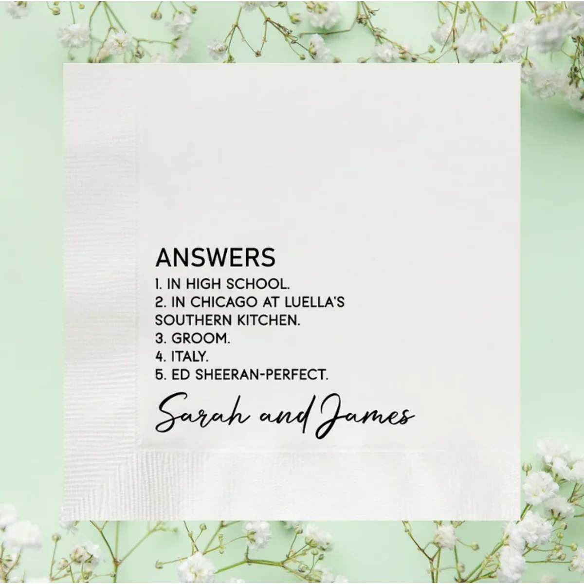 Questions-Answers Bride Groom Custom Napkins, Personalized Two Sides Trivia Facts Wedding Napkins, Anniversary, Rehearsal Dinner