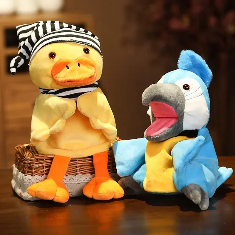 Atacado papagaio e pato mão fantoche brinquedos de pelúcia pássaro presente de aniversário boneca alta qualidade animais de pelúcia crianças educação brinquedo