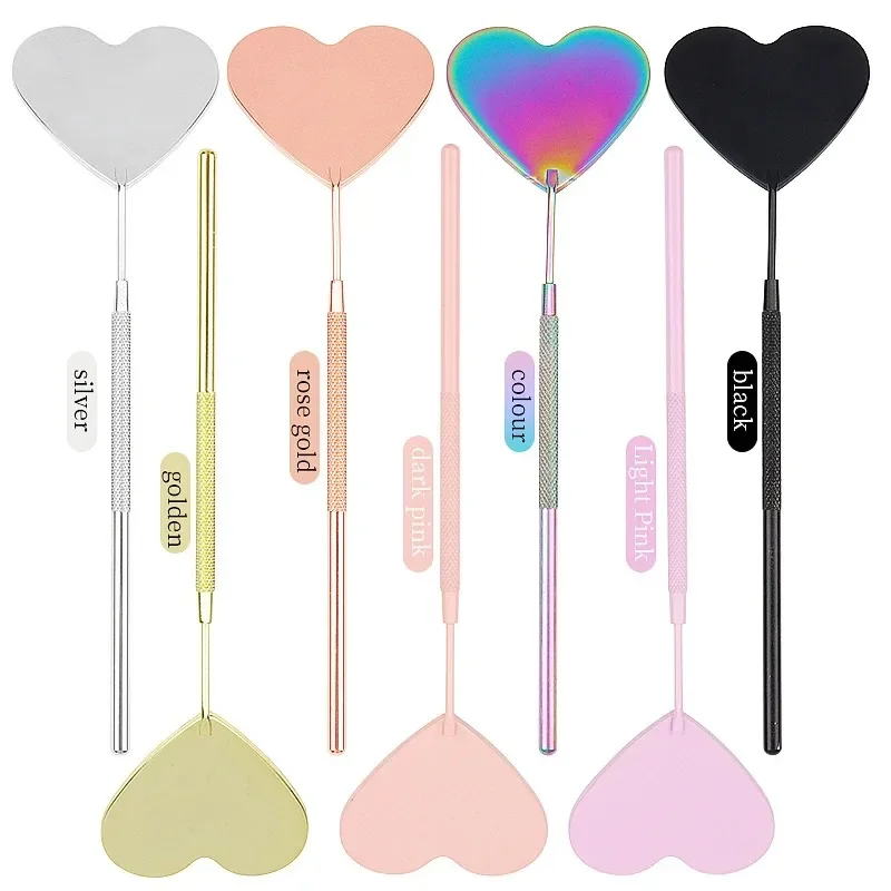 1pc Heart Shape Eyelash Extension Mirror Magnify Long Hand Mirror For Checking False Lash Tech Supplies Accessories Makeup Tool