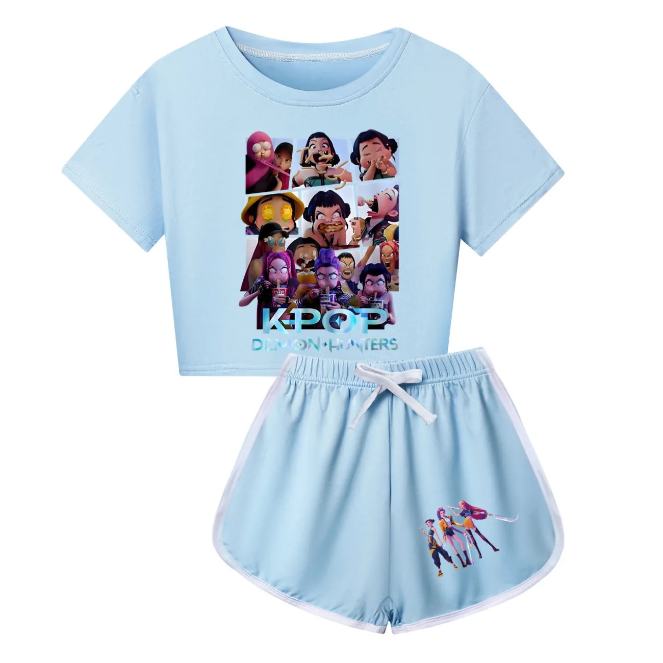 

Hot KPop Demon Hunters Huntrix Kids Summer T-shirt + Sport Shorts 2pcs Set Children's Clothes Girl's Outfits With Children 4997