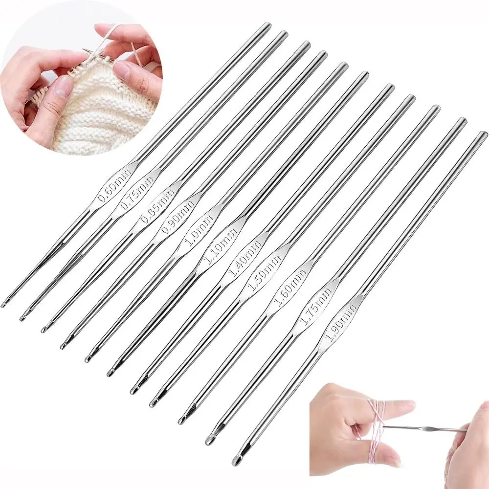 12pcs/set Crochet Hook Stainless Steel Knitting Needles DIY Handmade Craft Yarn Weave Sweater Knitting Hooks Needles Tools