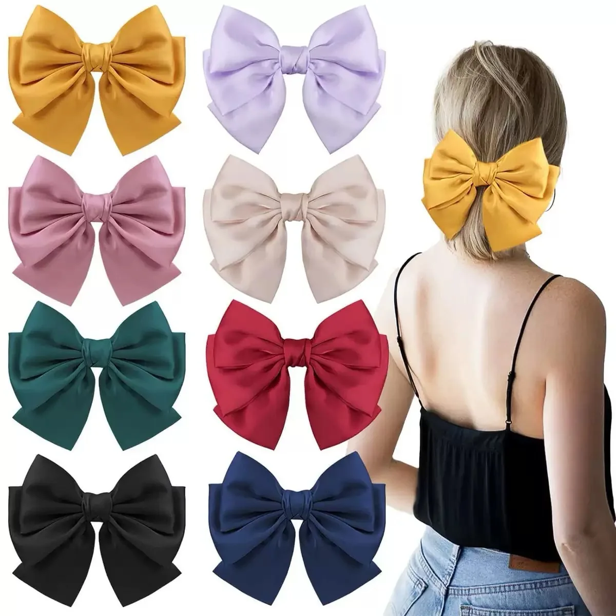 

Ribbon Spring Clip Hair Clip Large Fabric Three-Layer Bow Hair Accessory For Women