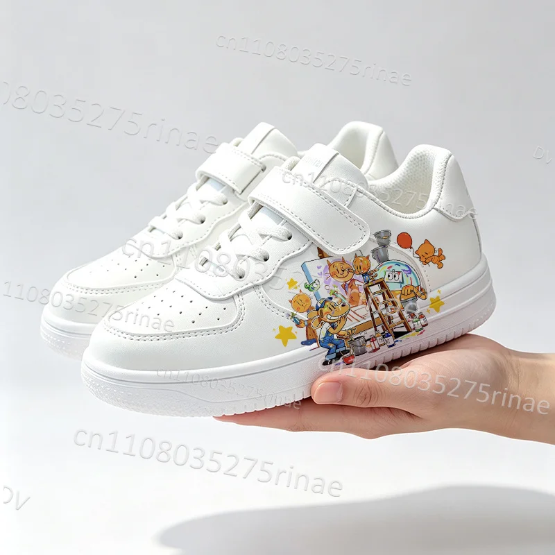 New Model Exclusive Cute Cartoon Animal Print Kids White Sneakers Boys Girls Fashion Walking Footwear Flat Casual Shoes