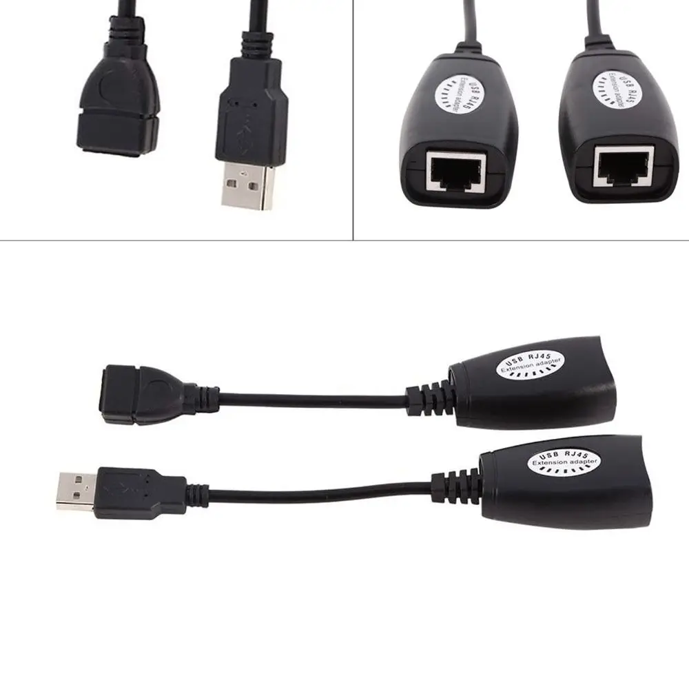 Durable USB 2.0 USB To RJ45 Adapter High Speed Black USB Over RJ45 Extender USB To Cat5 Adapter Cameras