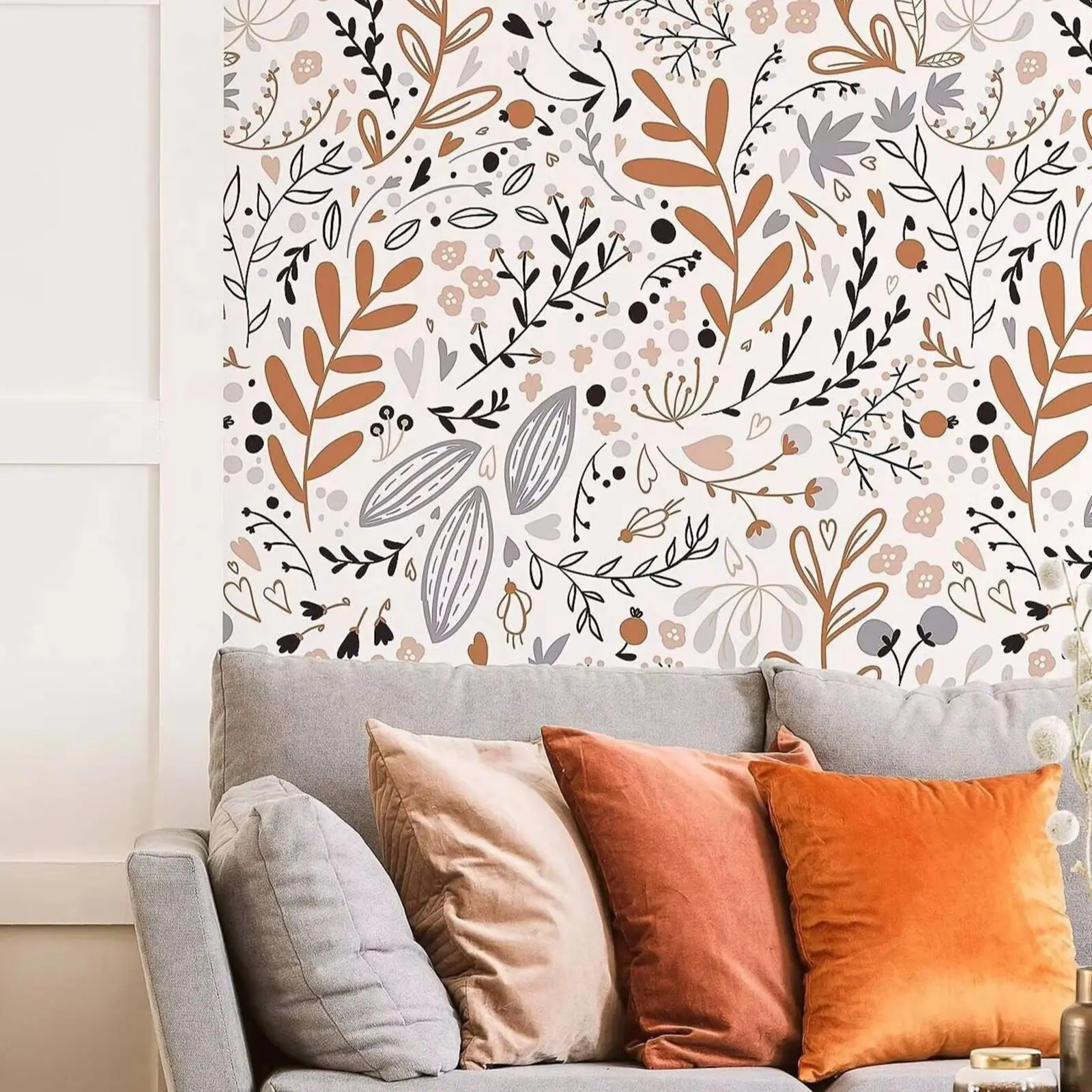 

Peel and Stick Wallpaper,Boho Floral Wall Mural For Stylish Interiors,Modern Botanical Wall Art,Self-adhesive Or Tradition Paper