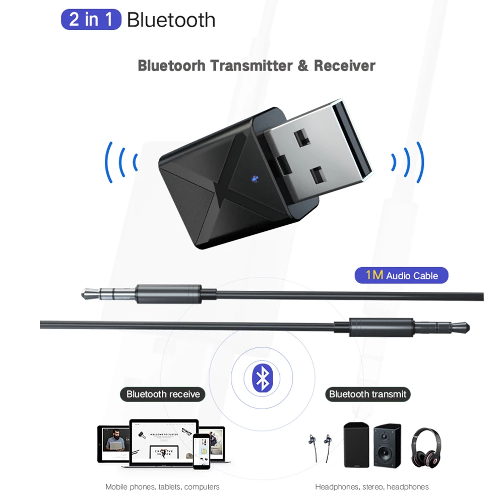 Bluetooth 5.0 Audio Receiver Transmitter Mini 3.5mm AUX Jack Stereo Bluetooth Transmitter USB Wireless Adapter For TV PC Car