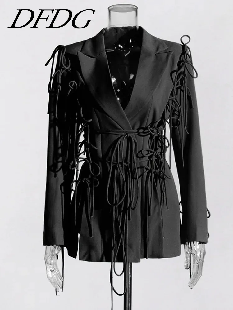 

JNMC Temperament Design Sense Splicing Waist Cinching Fashion Tie Up Suit Jacket 2024 Spring And Autumn New For Women's Item