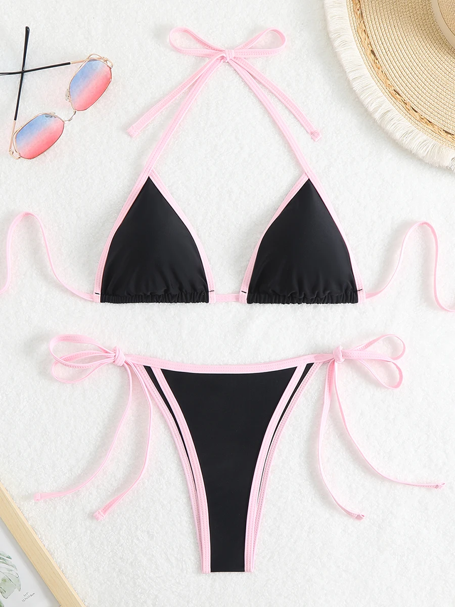 2025 Triangle Halter Bikini Sexy Brazilian Swimsuit Women String Swimwear Female Bathers Bathing Swimming Swim Suit Beachwear