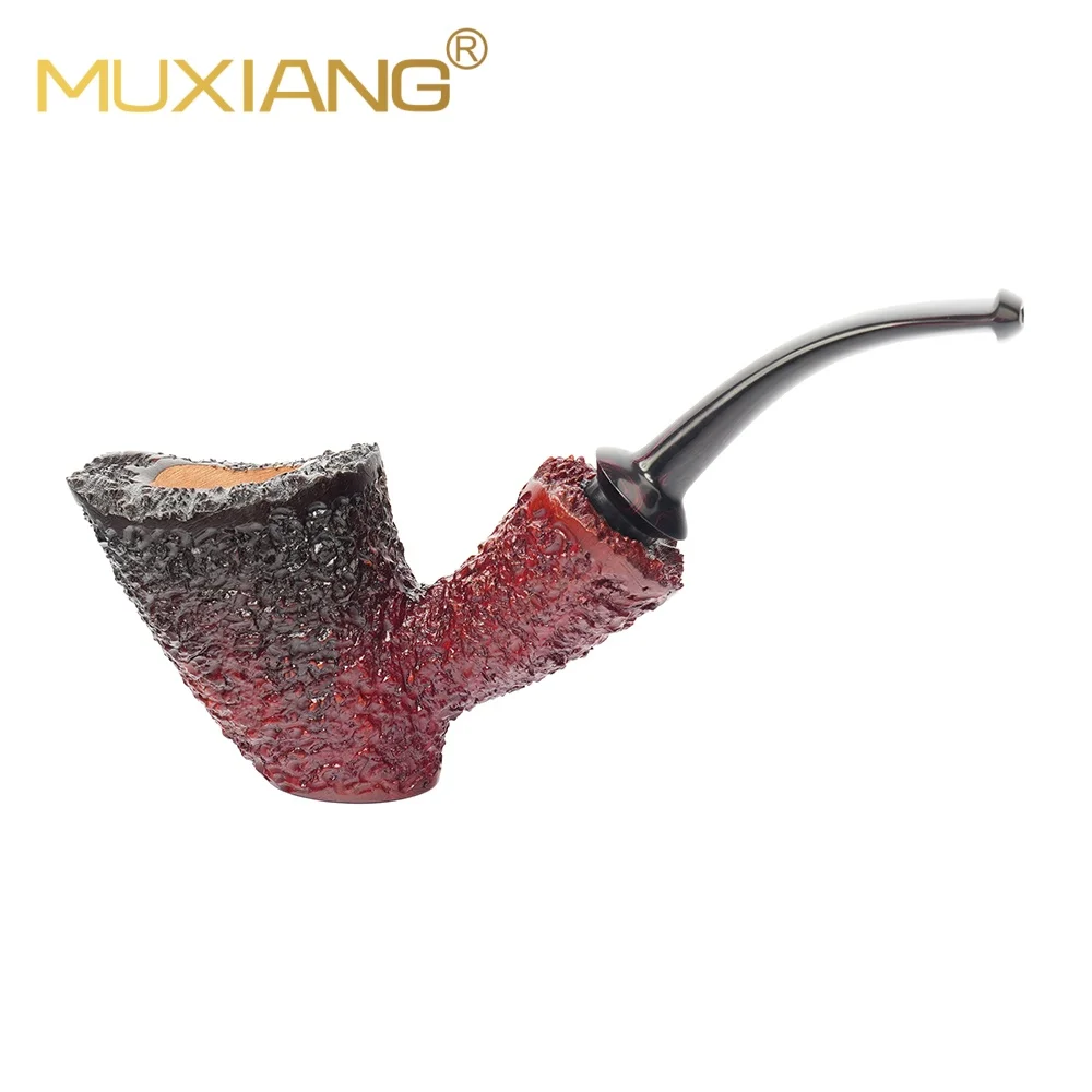 MUXIANG Sandblasted Briar Wood Tobacco Pipe Gradient Color Vulcanite Mouthpiece 3mm Flue Cavity Bowl Double Burl Grain